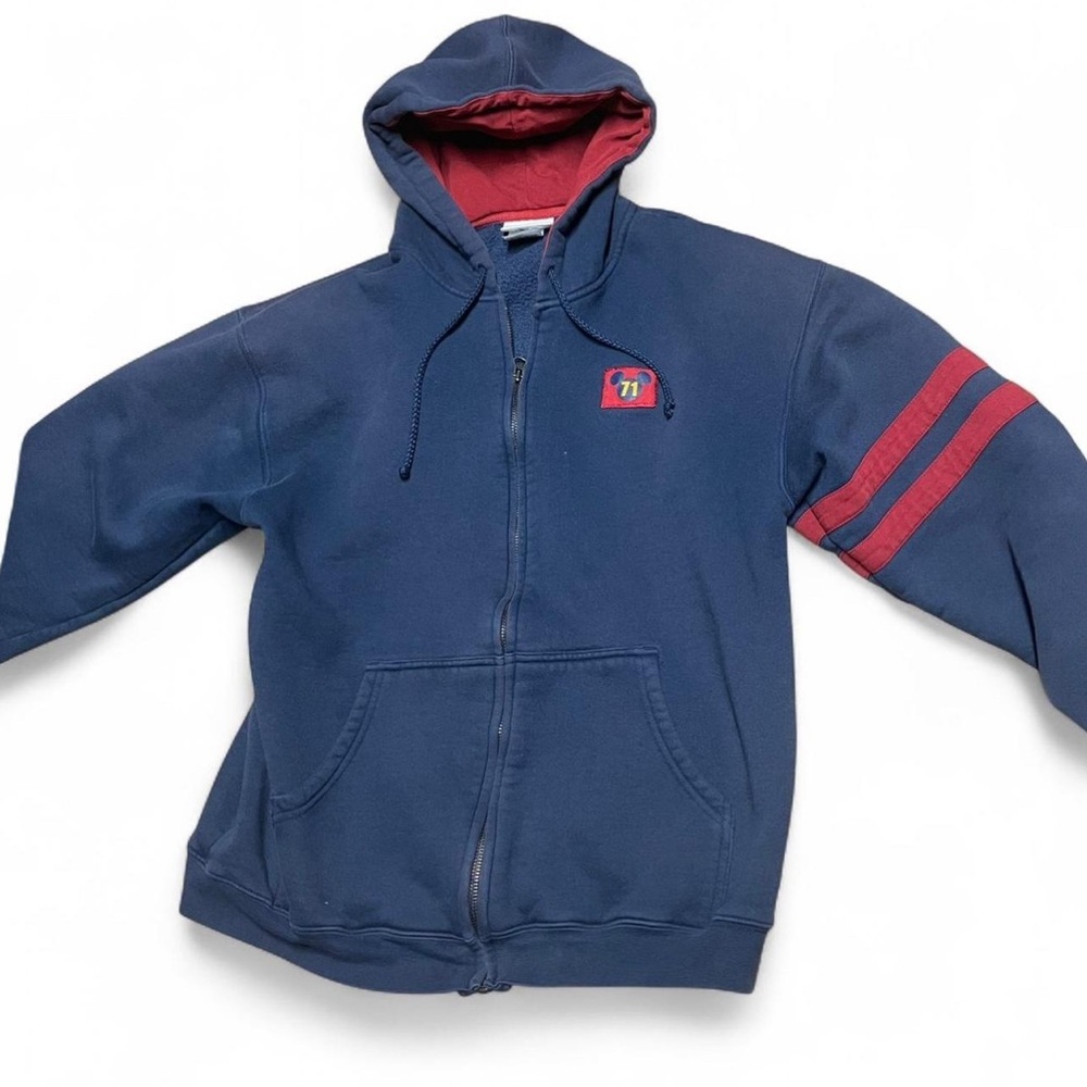 Vintage Walt Disney World Pullover Hooded Sweatshirt Mens Medium Full Zip Blue - Picture 4 of 8